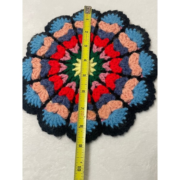 Handmade Reversible Crochet Trivet Pot Holder Flower Boho Round Table Decor - Picture 3 of 5